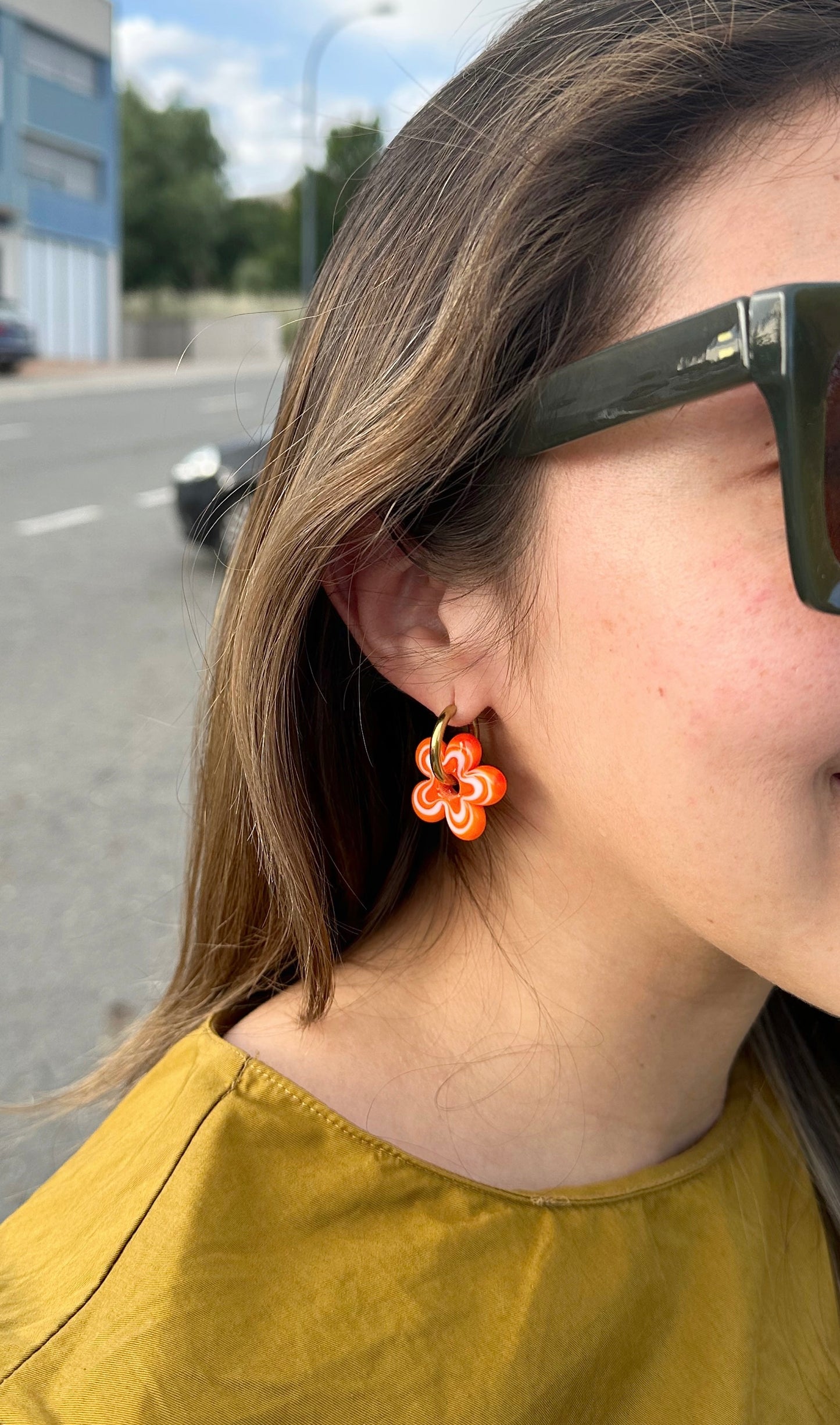 Orange Flower Earrings